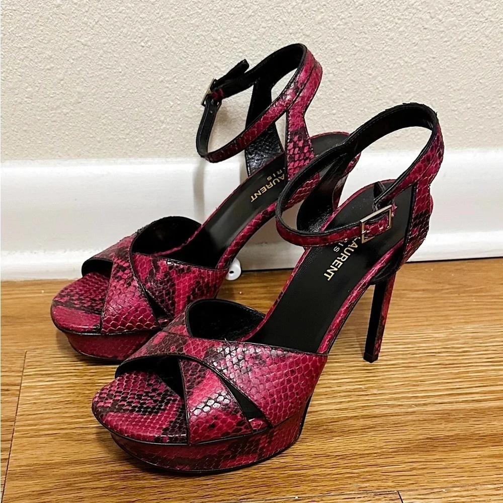 SAINT LAUREN Paris Snakeskin Platform Sandals